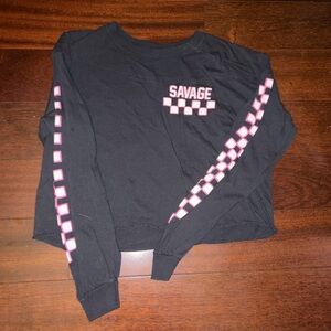 Black Long Sleeve with Pink Checkered Design